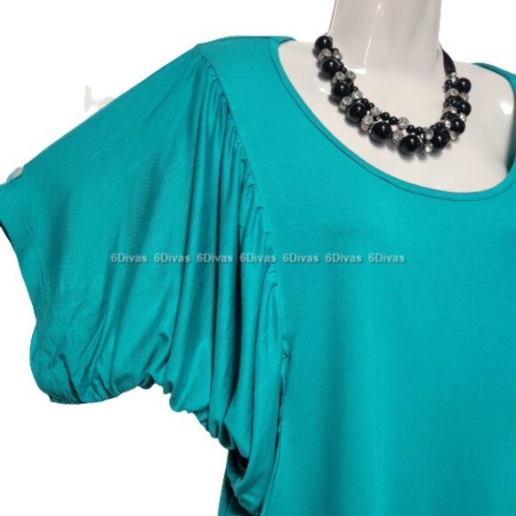 Turquoise Cotton Short Sleeve Batwing Sleeve Blouse Top- Size M Size XL - NWT - Picture 2 of 9